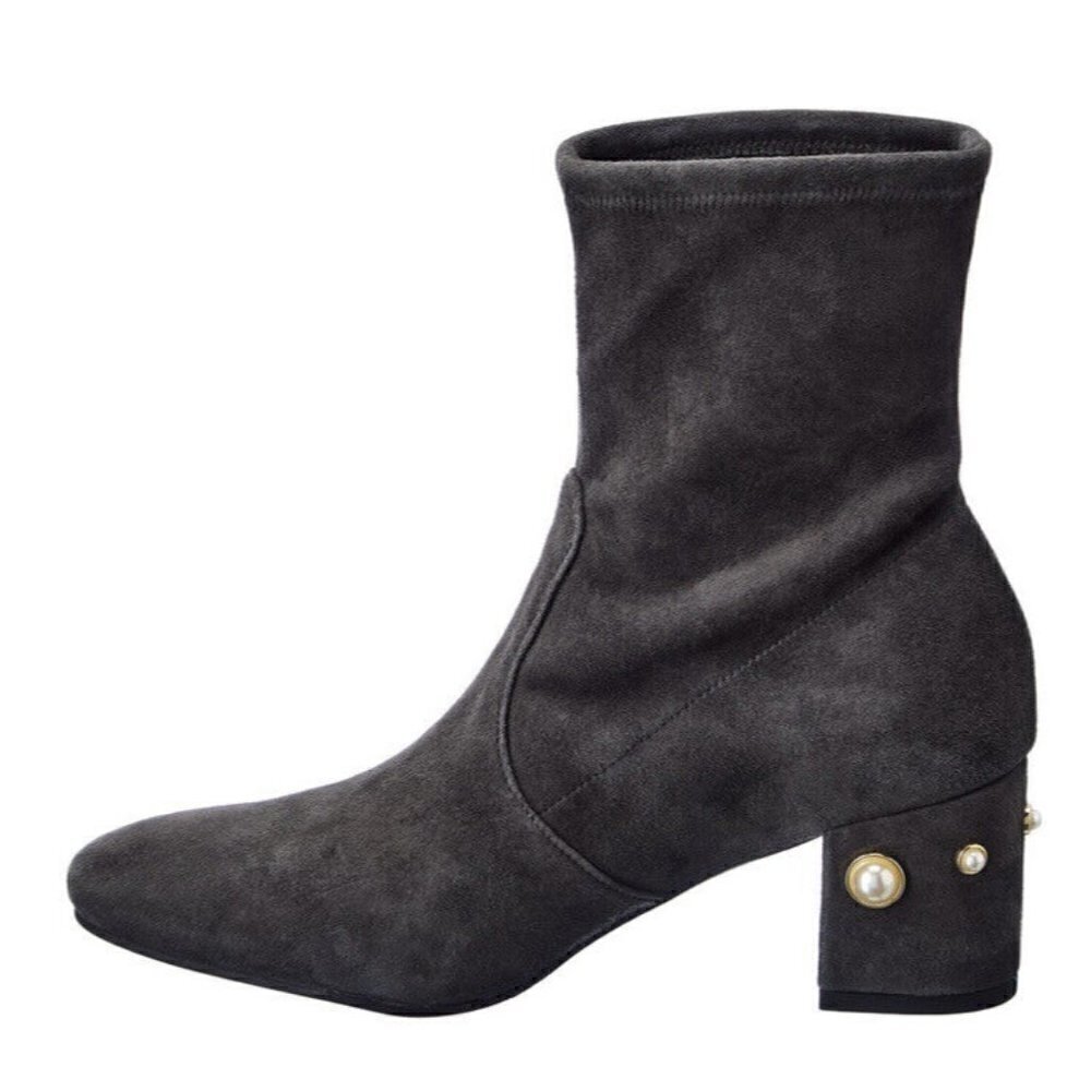 Stuart Weitzman Ankle Bootie Womens 8 Gray Suede Siggy 60 Pearl Suede New $695